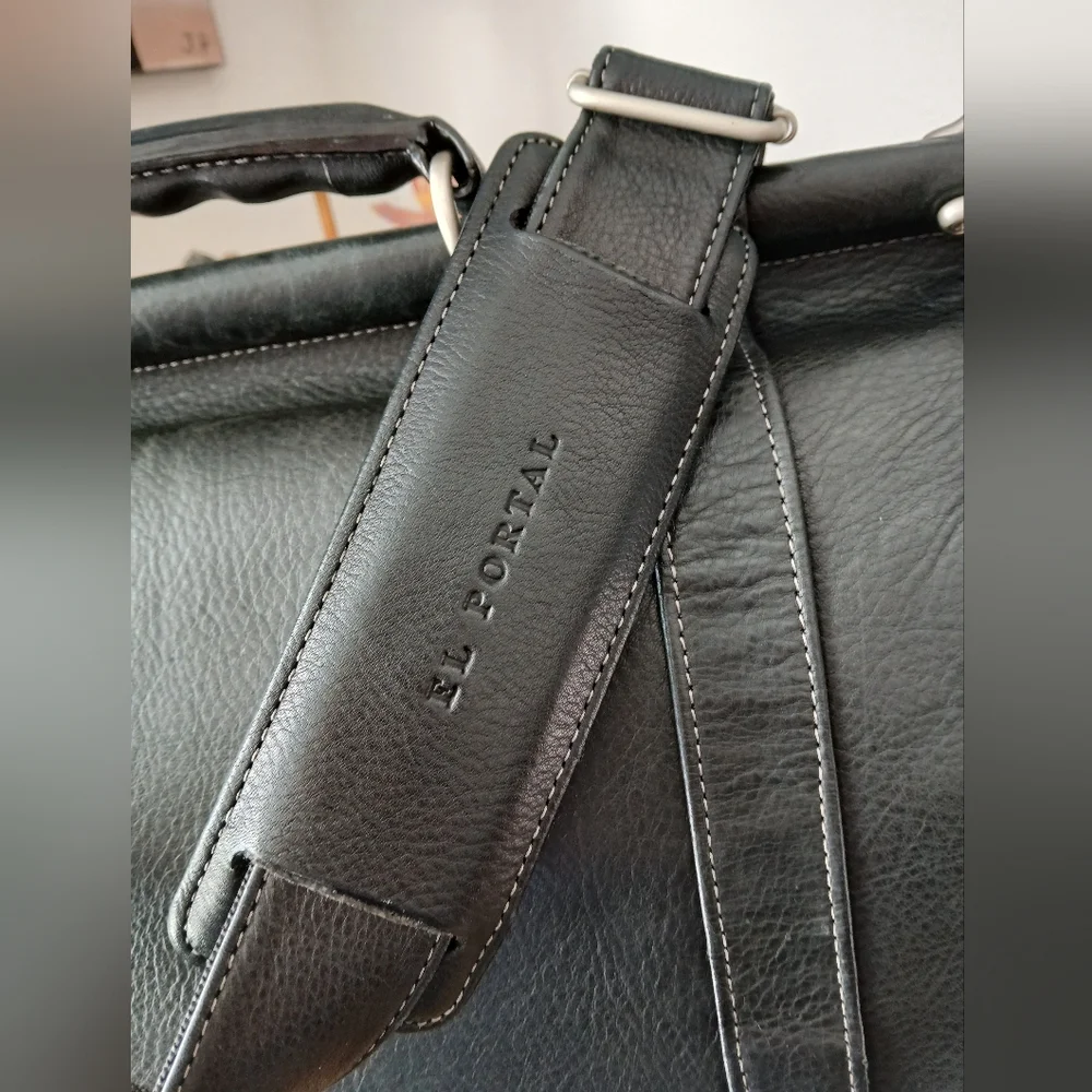 Business EL PORTAL Black Leather MESSENGER Office Work BRIEFCASE ATTACHE BAG